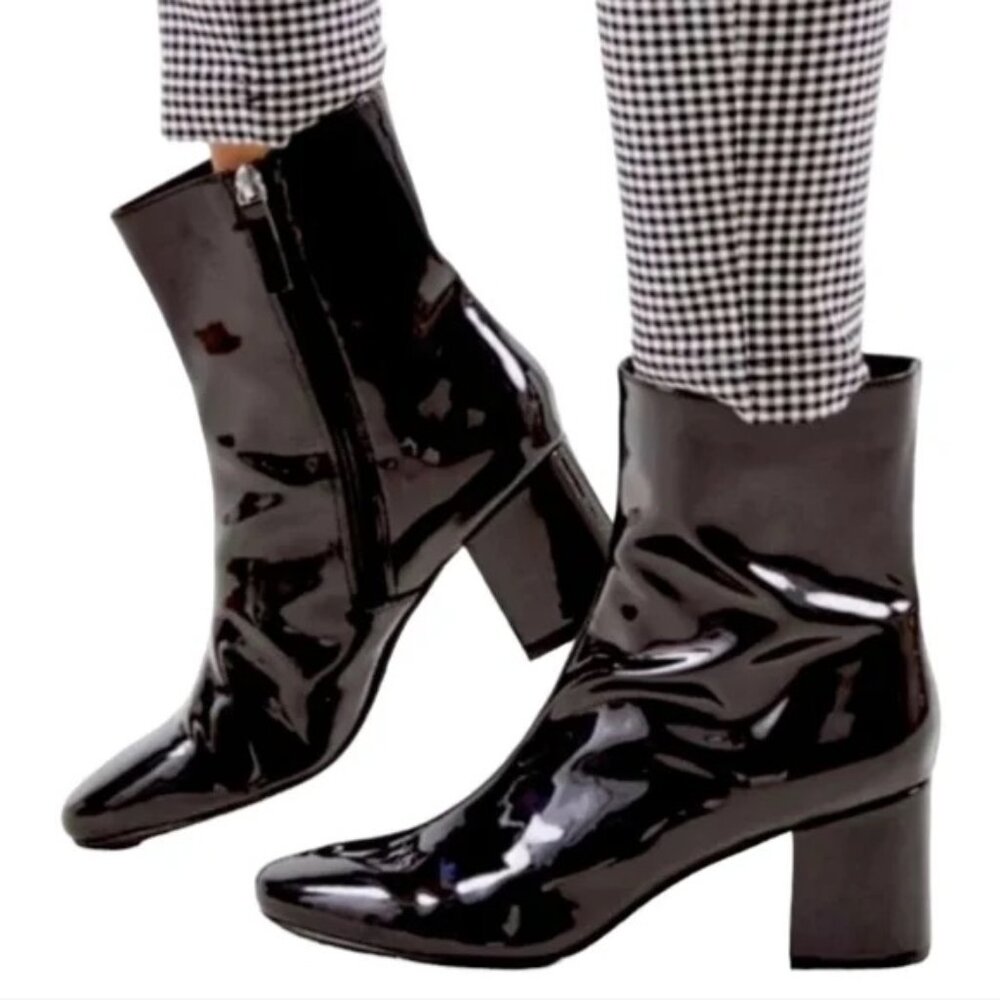 Urban Outfitters Alana Patent Faux Leather Vinyl Boots Block Heel - Size 8